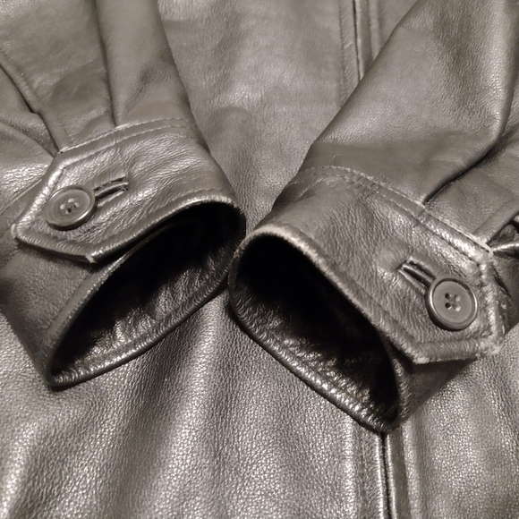 GAP Heavy Leather Jacket Mens XXL Black Zip Quilted Lining Bomber Biker Jacket - Picture 9 of 12